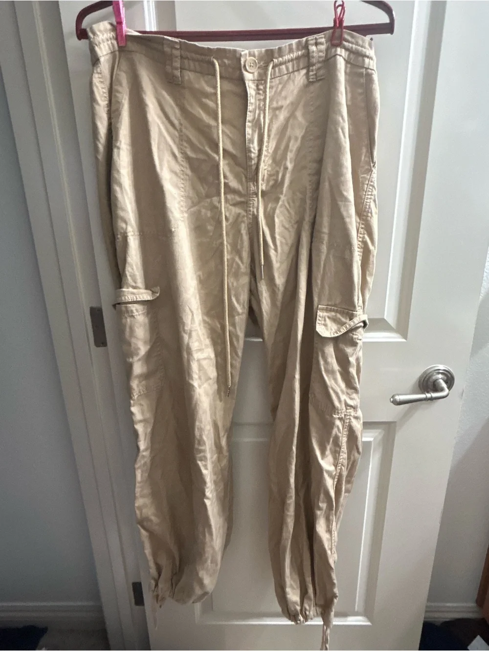 Men's Beige Cargo Pants — Casual Drawstring Trousers